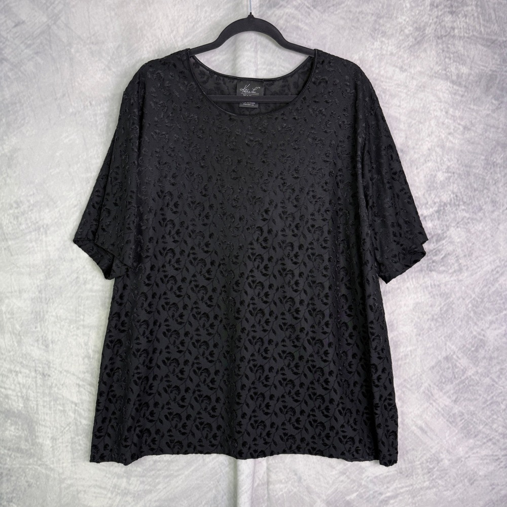 Vintage 90s Woman Black Velvet Burnout Top Plus Sz 26W/28W whimsigoth witchy